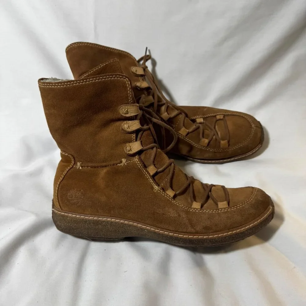 Timberland Reykir Ghillie Lace-Up Ankle Boots Tan Suede 11 Winter Cozy Boho Warm